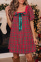 Plaid Square Collar Lace Trim Short Sleeve Shift Mini Dress