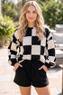 Checkerboard Plaid Long Sleeve Two Piece Short Set