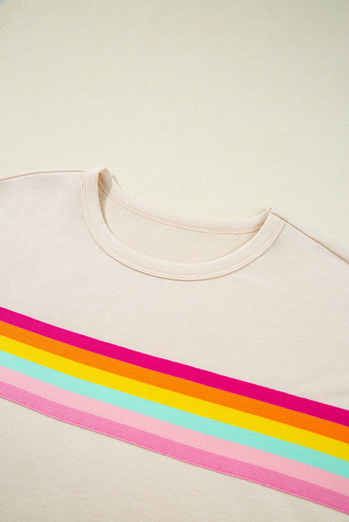 Vibrant Striped Detail Athleisure Two Piece Short Sets