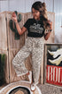 Western Print Zebra Pattern Elastic Waist Pocket Full Length Pants