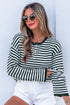 Striped Button Placket Drop Shoulder Long Sleeve Sweater