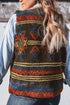 Western Print Faux Fur Metal Zipper Insert Pockets Sleeveless Vest