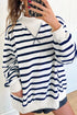 Striped Mock Neck Long Sleeve Ribbed Cuff Hem Sweatshirt