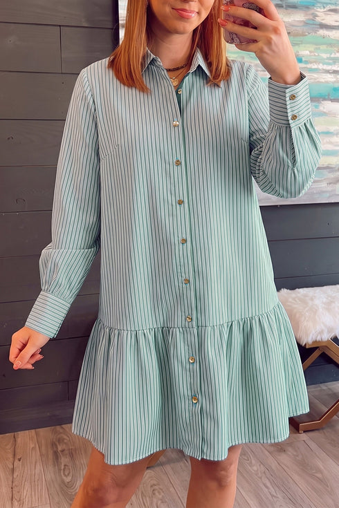 Striped Pattern Shift Long Sleeve Mini Dress
