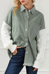 Cable Knit Sleeve Distressed Raw Hem Cotton Jacket