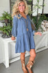 Western Puff Sleeve V Neck Ruffled Denim Mini Dress