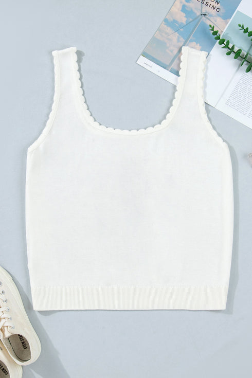 Plus Size Floral Knit Scalloped Trim Square Neck Sweater Vest