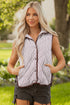 Stripe Print Contrast Trim Quilted Snap Button Vest