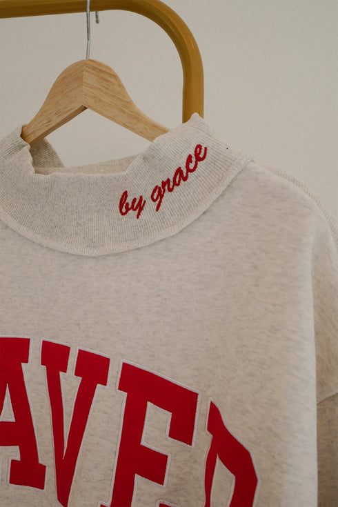 Saved By Grace Applique Mock Neck Graphic Sweatshirt