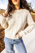 Drop Shoulder Round Neck Cable Knit Sweater