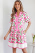 Sweet Floral Print Striped Trim A Line Dress