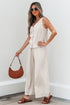 Buttoned V Neck Tank Top Wide Leg Pant Set