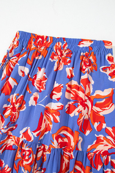 Bohemian Floral Print Tiered Split Maxi Skirt