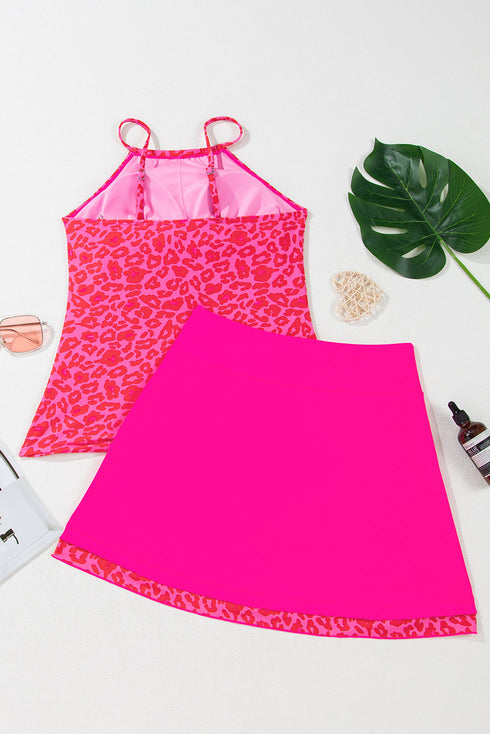 Leopard Print Asymmetrical Strap Swim Tankini Top