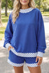 Polka Dot Panel Trim Baggy Mock Neck Pullover Short Set