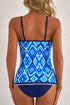 Geometric Ikat Ruffle Trim Strap Tankini Top