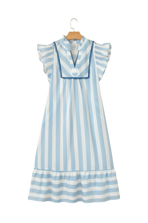 Striped Lace Detail Ruffle Trim A Line Maxi Dress