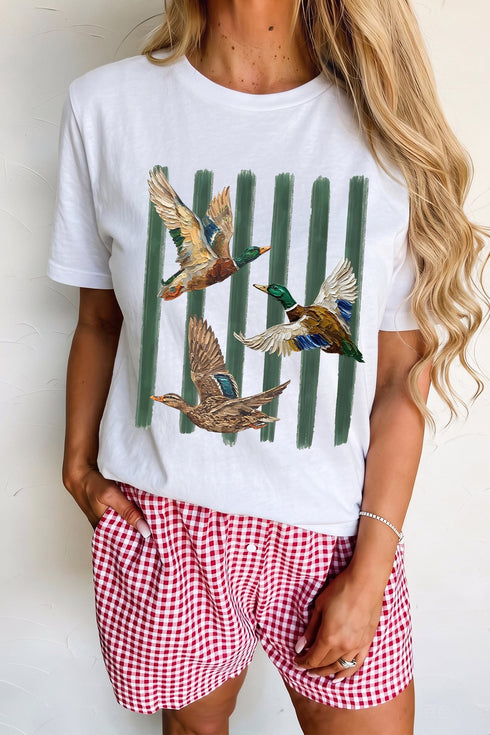 Western Mallard Stripe Print Round Neck Graphic Tee