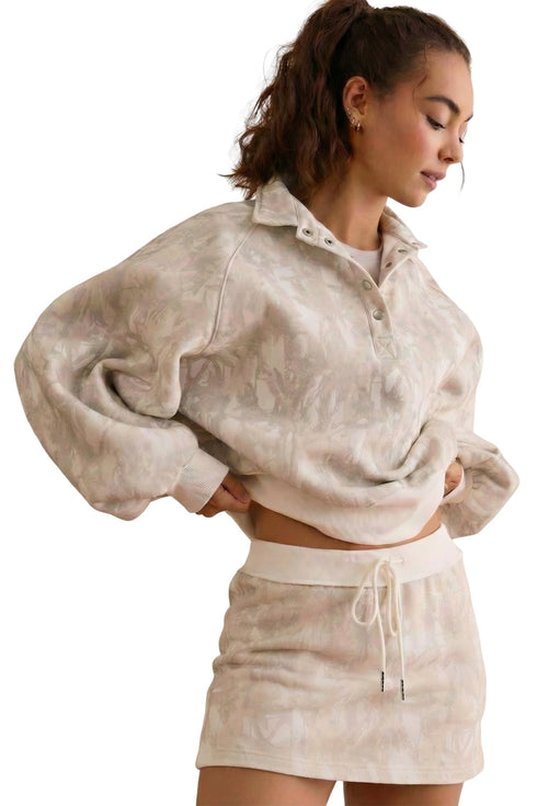 Abstract Woodland Print Balloon Sleeve Pullover Skort Two Piece Dress