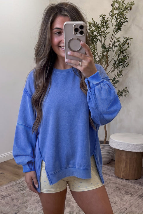 Split Hem Loose Silhouette Washed Tunic Sweatshirt