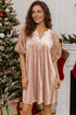 Embroidered Sleeve Textured Velvet Shift Mini Dress
