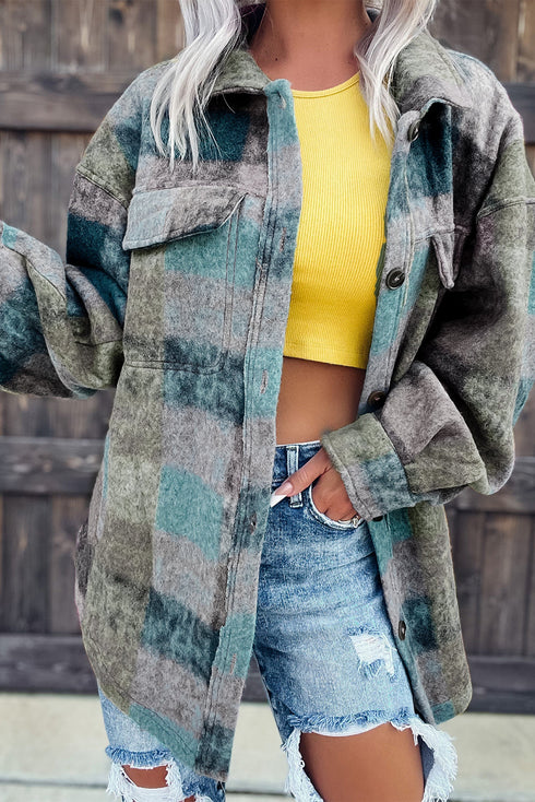 Oversized Brushed Plaid Pocketed Western Style Shacket