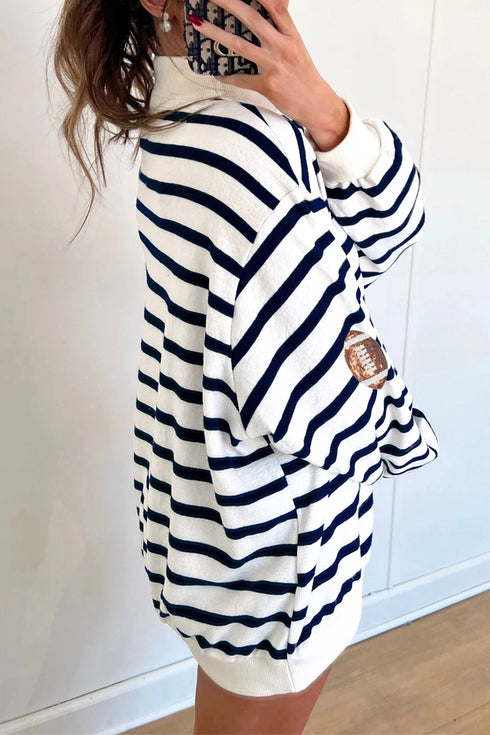 Striped Sequin Rugby Print Mock Neck Sweatshirt