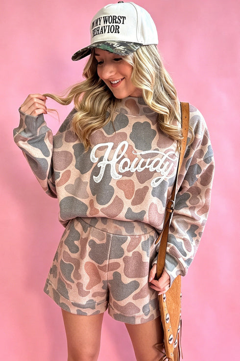 Howdy Camouflage High Neck Long Sleeve Short Set