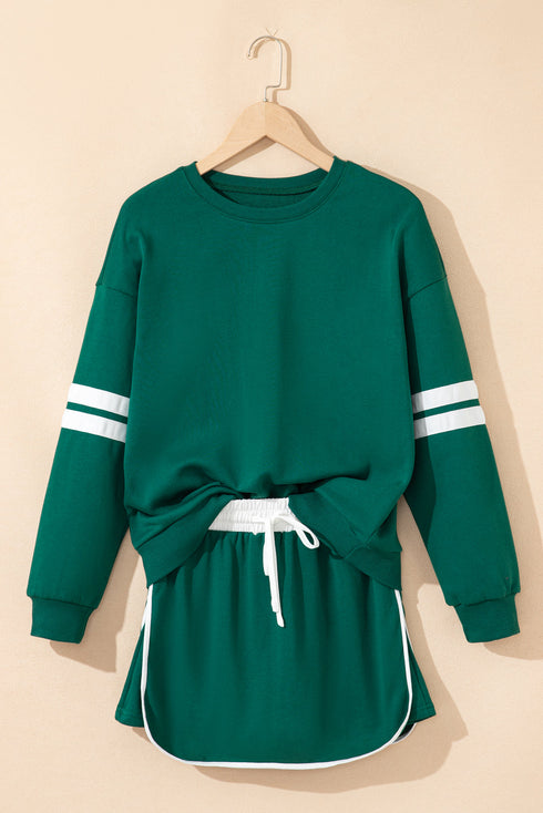 Varsity Stripe Contrast Trim Pullover Skort Two Piece Dress