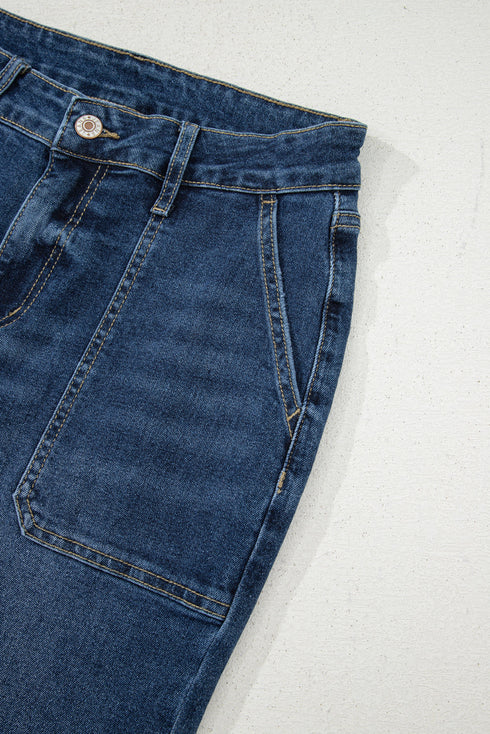 Cropped High Rise Wide Leg Stretch Denim Jeans