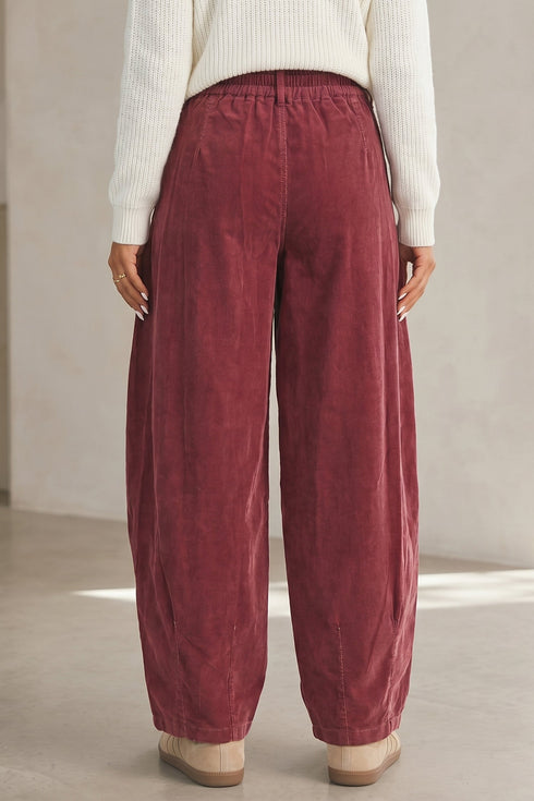 Polyester Racing Elastic Waist Drawstring Corduroy Pants