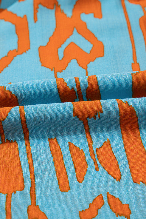 Abstract Ikat Print Short Sleeve Button Down Shirt