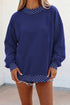 Mock Neck Polka Dot Pattern Trim Oversized Sweatshirt