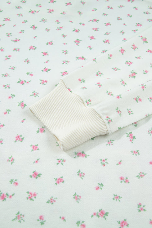 Floral Print Ribbing Drawstring Hem Long Sleeve Hoodie