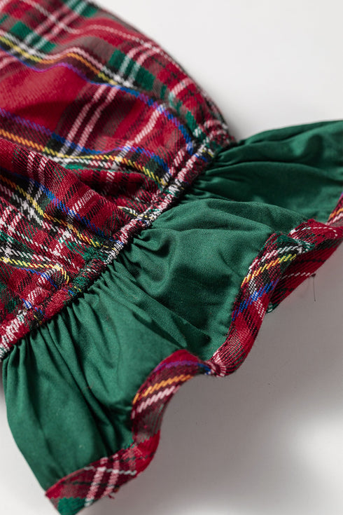 Plaid Ruffle Cuff Button Front Pocket Mini Dress
