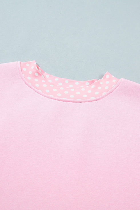 Mock Neck Polka Dot Pattern Trim Oversized Sweatshirt