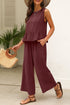 Textured Ribbed Ruffle Tank Top Wide Leg Pant Set