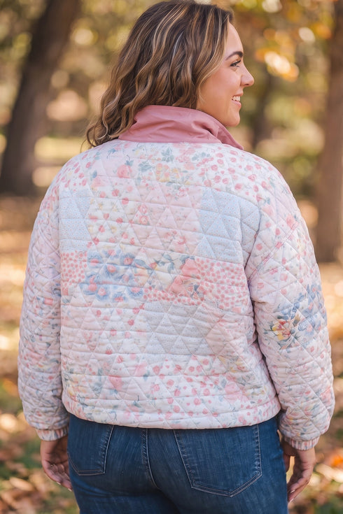 Floral Quilted V Neck Faux Pocket Southern Sweatshirt