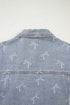 Bow Knot Print Raw Hem Washed Denim Jacket