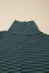 Striped High Neck Dropped Shoulder Casual Long Sleeve Top