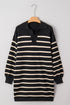Striped Collared Long Sleeve Knit Polo Sweater Dress