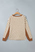 Striped Waffle Knit Round Neck Long Sleeve Top