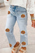 Cotton Sequin Pumpkin Graphic Face Patchwork Pants