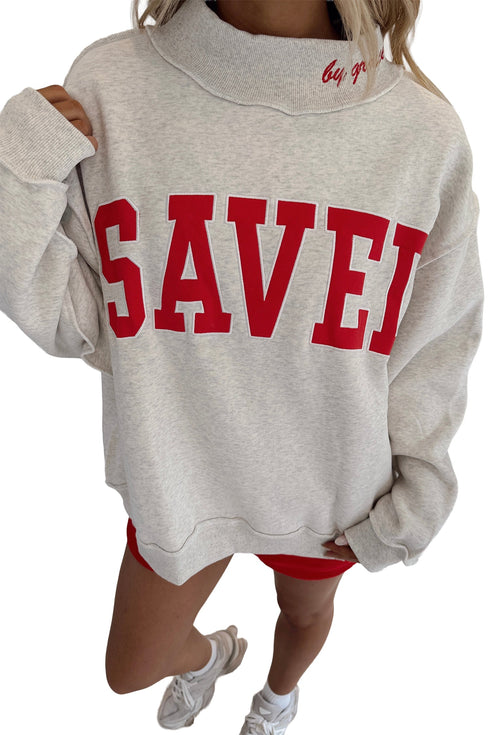 Saved By Grace Applique Mock Neck Graphic Sweatshirt