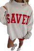 Saved By Grace Embroidered Letter Graphic Mock Neck Sweatshirt