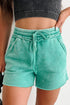 Mineral Washed Drawstring Elastic Waist Raw Cut Casual Shorts