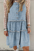 Washed Denim Tiered Flowy Western Overall Mini Dress