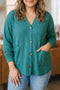V Neck Waffle Textured Button Front Tunic Long Sleeve Jacket