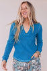 V Neck Ribbed Stitched Long Sleeve Top