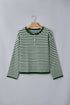 Striped Button Placket Drop Shoulder Long Sleeve Sweater